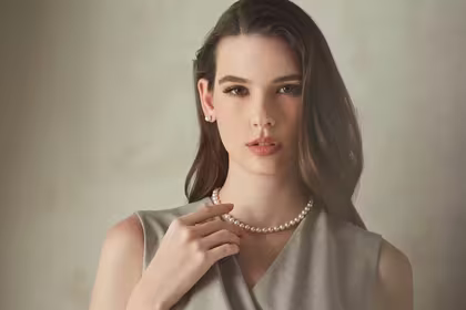 Model wearing Pearl Icons Collection by Bernhard H. Mayer