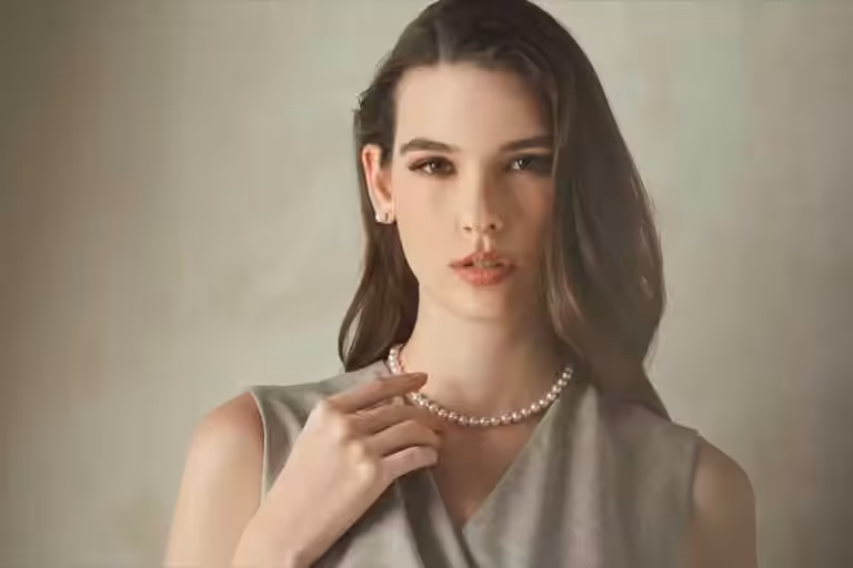 Model wearing Pearl Icons Collection by Bernhard H. Mayer