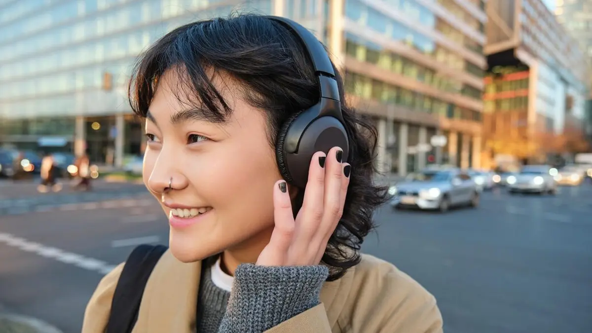 Modern Learning Made Easy: How Hybrid Courses Fit Seamlessly Into Your Lifestyle 2 Close up of Asian girl smiling while listening on her headphones out on the city streets