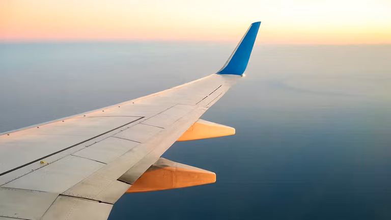 View of an airplane wing in QVI colours