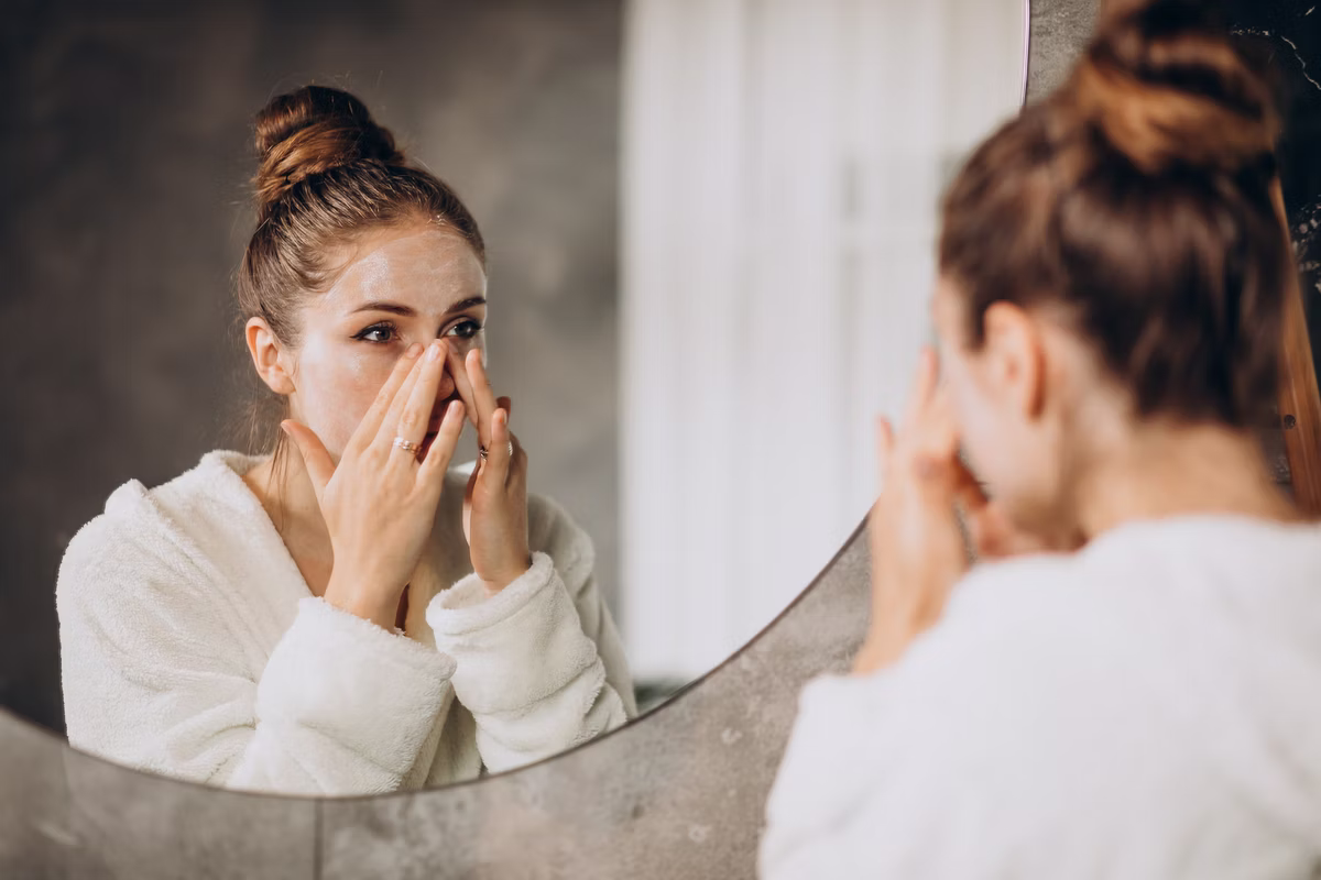 A girl gently cleansing her face to keep her skin clean and fresh.